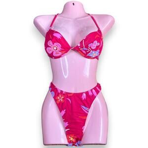 Vintage deadstock hibiscus print underwire bikini set